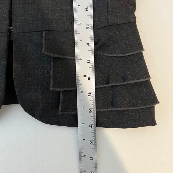 Rebecca Taylor Tiered Ruffle Peplum Blazer Wool Blend Charcoal Jacket Womens 4 - Picture 13 of 16
